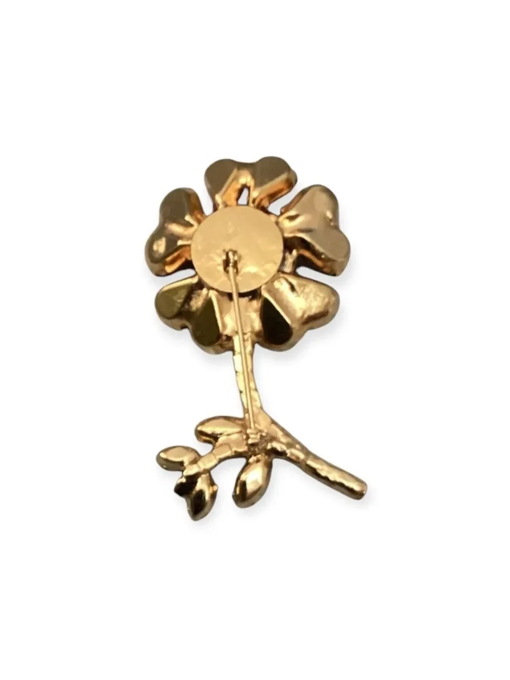 Flower Brooch Pin Pink Green Crystal Deco 0812